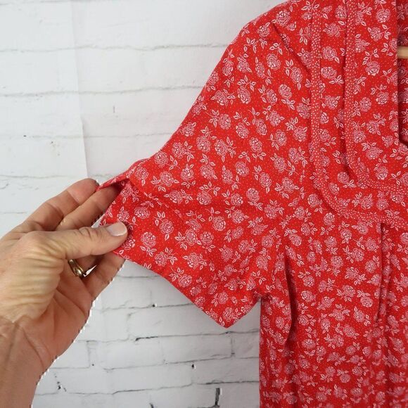 VINTAGE ATINA BY KAREN CROSBY RED FLORAL SHORT SLEEVE BUTTON DOWN MAXI DRESS - Picture 4 of 9